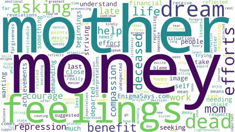 dreaming about dead mother asking for money and related dreams with their meanings in a word cloud