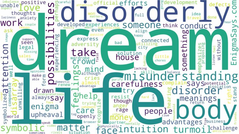dream about disorder and related dreams with their meanings in a word cloud