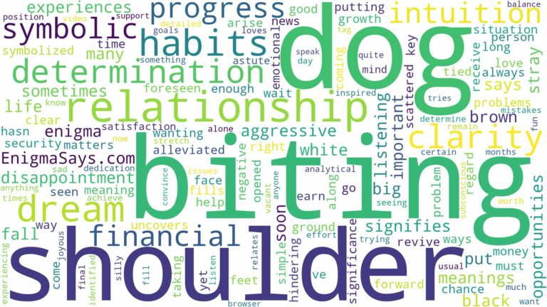 dreaming about dog biting shoulder and related dreams with their meanings in a word cloud