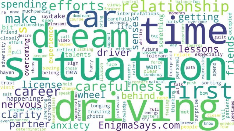 dreaming of driving a car for the first time and related dreams with their meanings in a word cloud