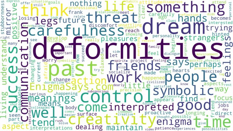 dreams about deformities and related dreams with their meanings in a word cloud