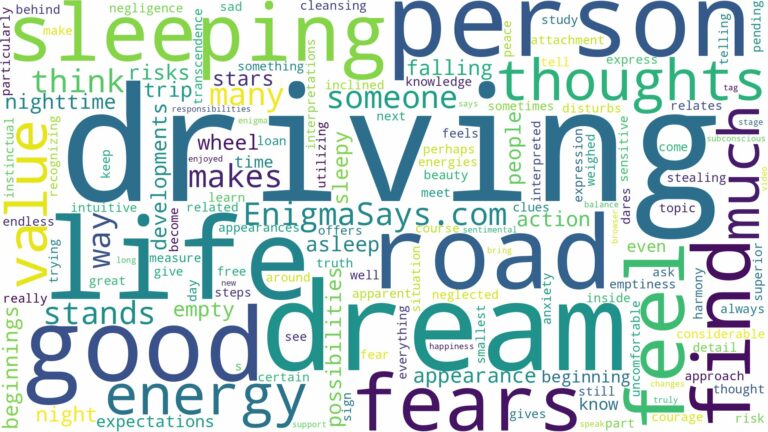 dream of driving while sleeping and related dreams with their meanings in a word cloud