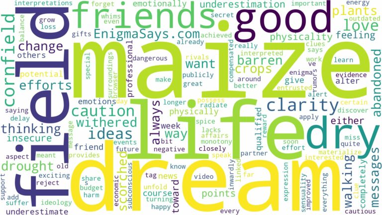 dream about dry maize field and related dreams with their meanings in a word cloud