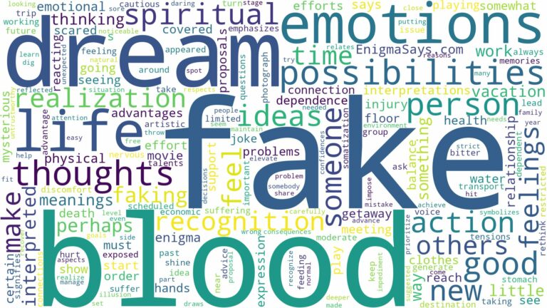 dream about fake blood and related dreams with their meanings in a word cloud