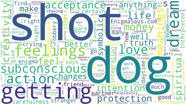 dreaming about dog getting shot and related dreams with their meanings in a word cloud