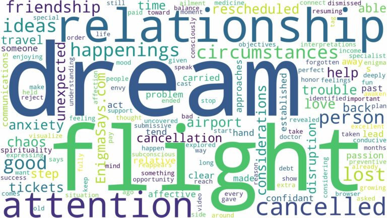 dream about flight cancelled and related dreams with their meanings in a word cloud