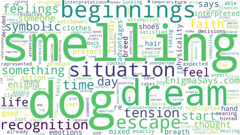 dreaming of dog smelling you and related dreams with their meanings in a word cloud