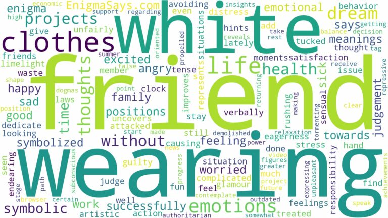dreaming about friend wearing white clothes and related dreams with their meanings in a word cloud