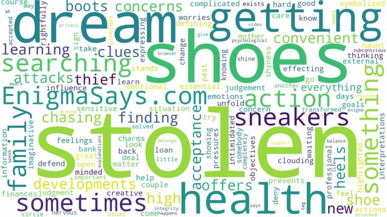 dreaming of getting shoes stolen and related dreams with their meanings in a word cloud