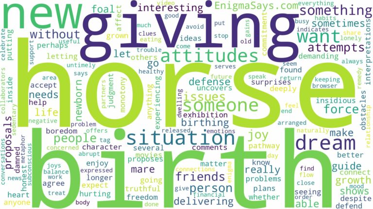 dreaming of giving birth to a horse and related dreams with their meanings in a word cloud