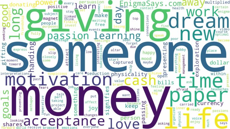 dreaming of giving someone paper money and related dreams with their meanings in a word cloud