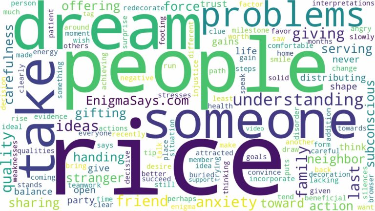 dreaming of giving someone rice and related dreams with their meanings in a word cloud