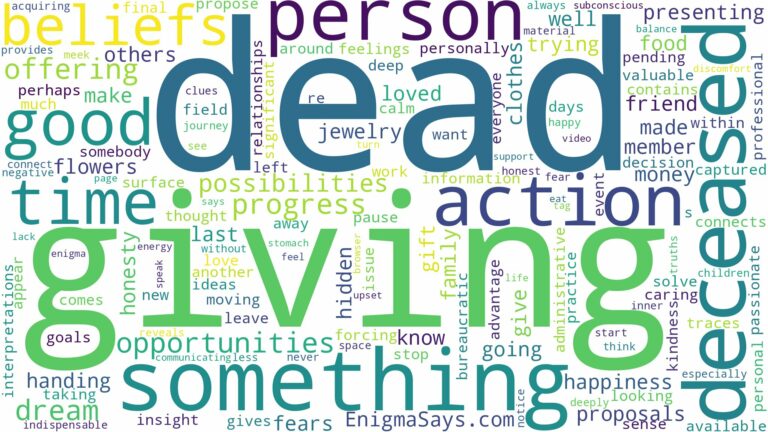 dreaming of giving something to a dead person and related dreams with their meanings in a word cloud