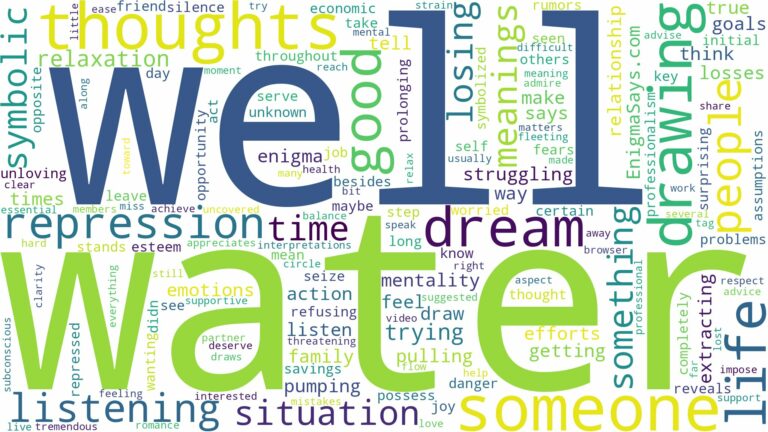 dreaming of drawing water from a well and related dreams with their meanings in a word cloud