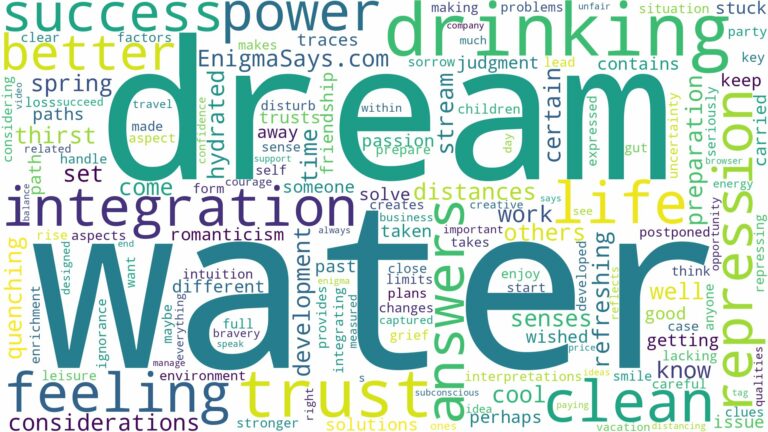 dreaming of drinking clean water and related dreams with their meanings in a word cloud