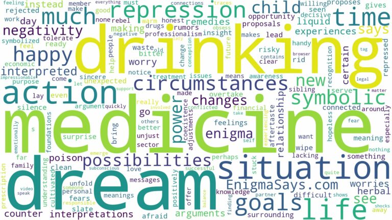 dream of drinking medicine and related dreams with their meanings in a word cloud
