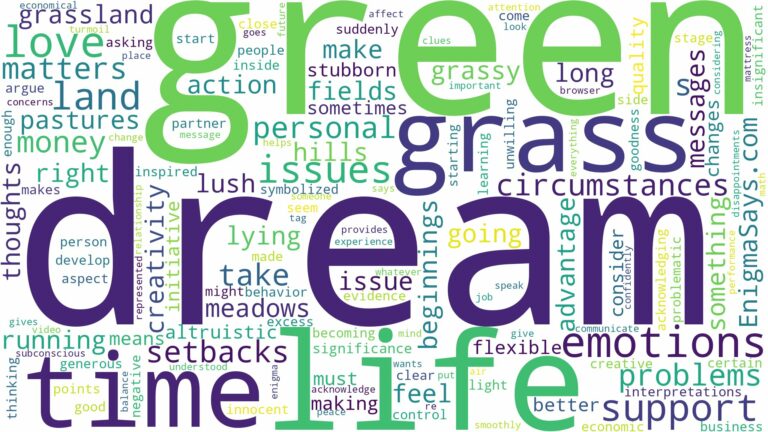 dream about green grass land and related dreams with their meanings in a word cloud