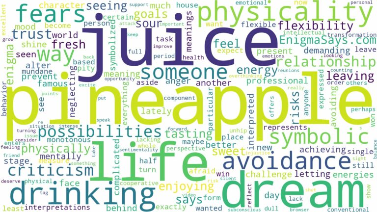 dreaming of drinking pineapple juice and related dreams with their meanings in a word cloud