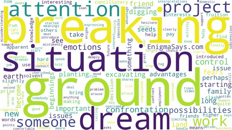 dreaming of ground breaking and related dreams with their meanings in a word cloud