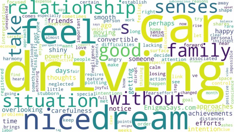 dreaming of driving a nice car and related dreams with their meanings in a word cloud