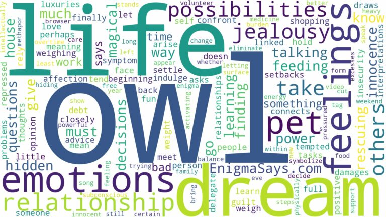 dreaming of having a pet owl and related dreams with their meanings in a word cloud