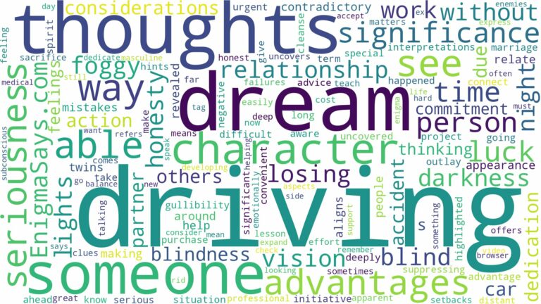 dreaming of driving and not being able to see and related dreams with their meanings in a word cloud