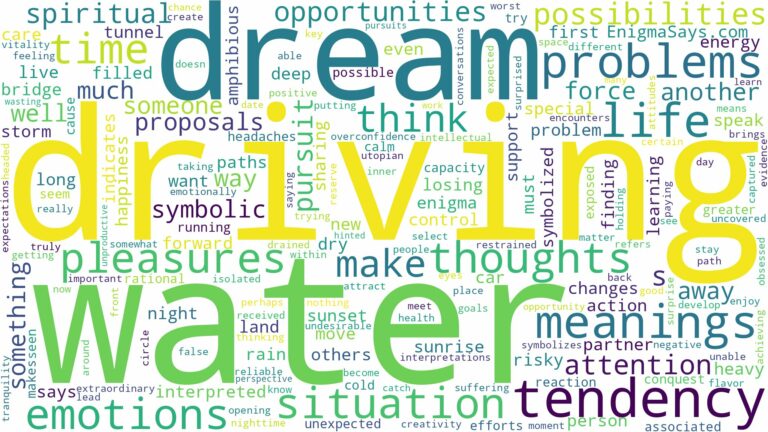 dream of driving in water and related dreams with their meanings in a word cloud