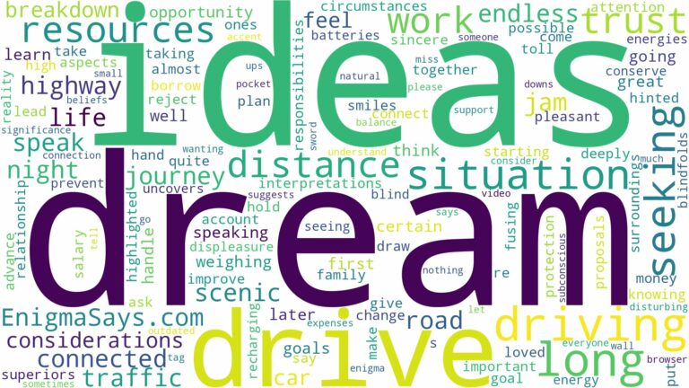 dreaming of driving long distance and related dreams with their meanings in a word cloud