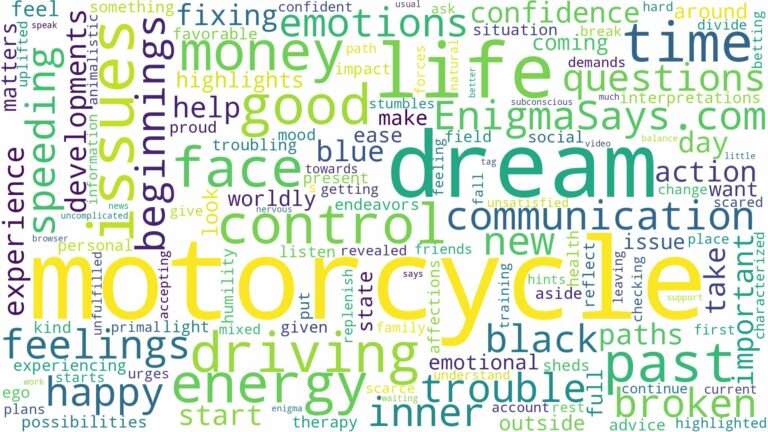 dream of driving motorcycle and related dreams with their meanings in a word cloud