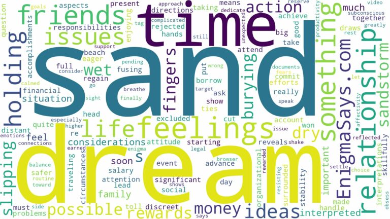 dream of holding sand and related dreams with their meanings in a word cloud
