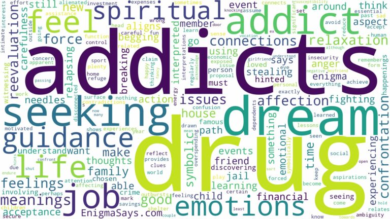 dream about drug addicts and related dreams with their meanings in a word cloud