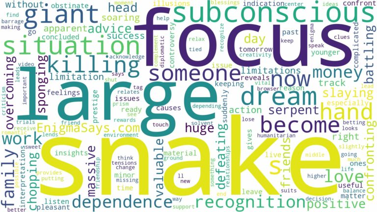 dreaming of killing a large snake and related dreams with their meanings in a word cloud