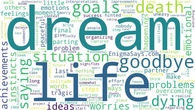 dreaming of dying and saying goodbye and related dreams with their meanings in a word cloud