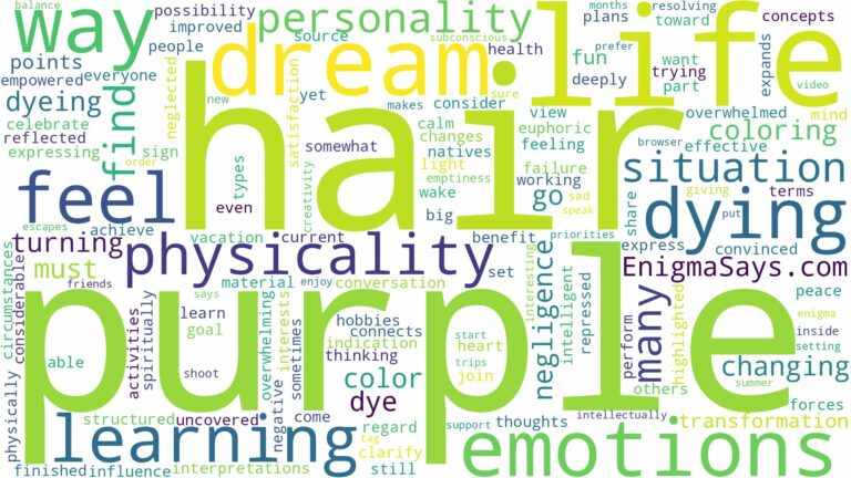 dreaming of dying hair purple and related dreams with their meanings in a word cloud