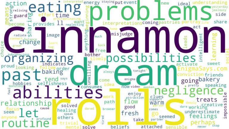 dreaming of eating cinnamon rolls and related dreams with their meanings in a word cloud