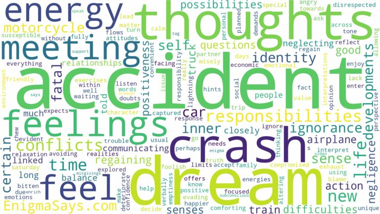 dreaming of meeting with an accident and related dreams with their meanings in a word cloud