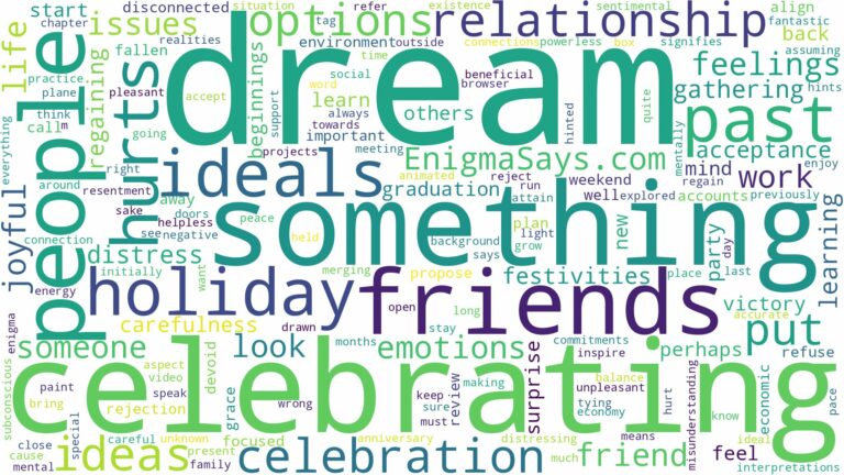 dreaming of people celebrating and related dreams with their meanings in a word cloud