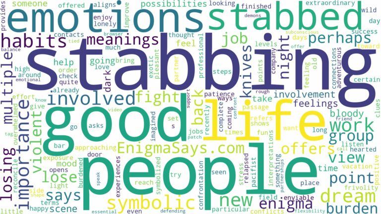 dreaming of people stabbing you and related dreams with their meanings in a word cloud