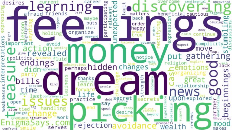 dreaming of picking a lot of money and related dreams with their meanings in a word cloud