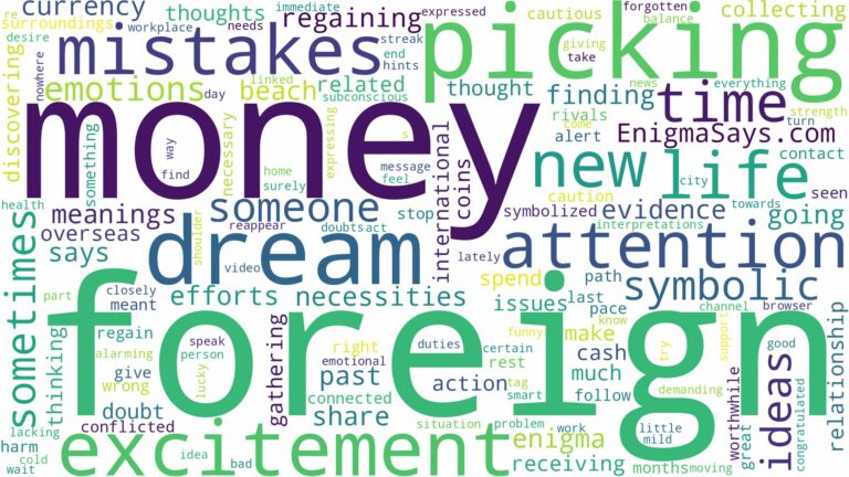 dreaming of picking foreign money and related dreams with their meanings in a word cloud