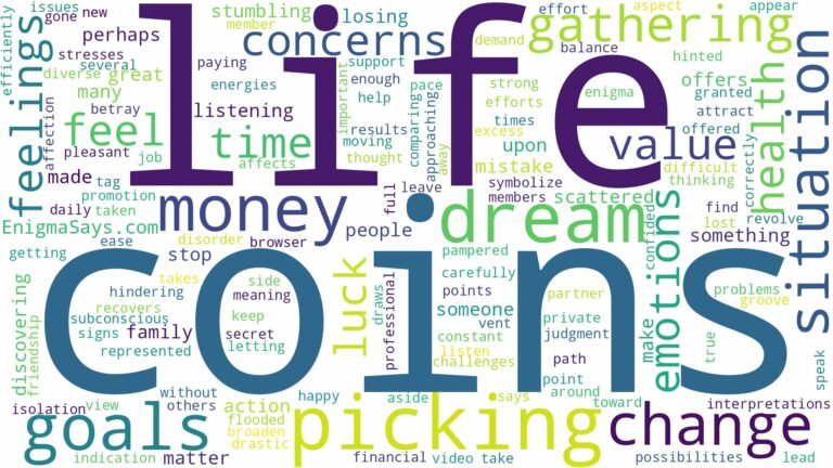 dreaming of picking money coins and related dreams with their meanings in a word cloud