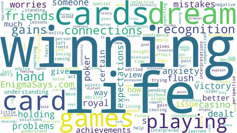 dreaming of playing cards and winning and related dreams with their meanings in a word cloud
