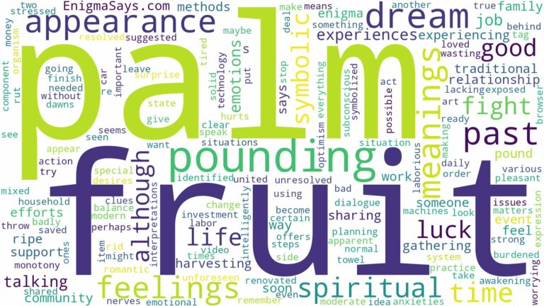 dreaming of pounding palm fruit and related dreams with their meanings in a word cloud