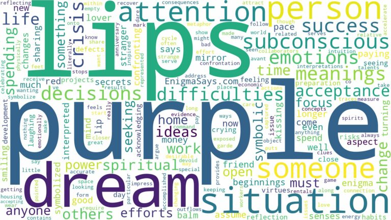 dream about purple lips and related dreams with their meanings in a word cloud