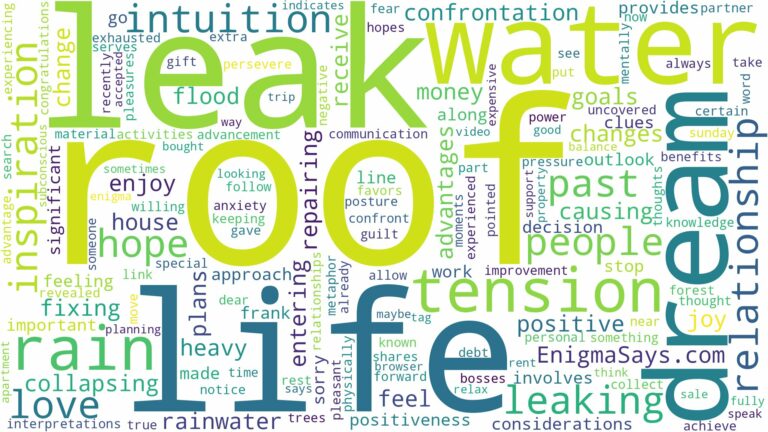dreaming about roof leaking water and related dreams with their meanings in a word cloud