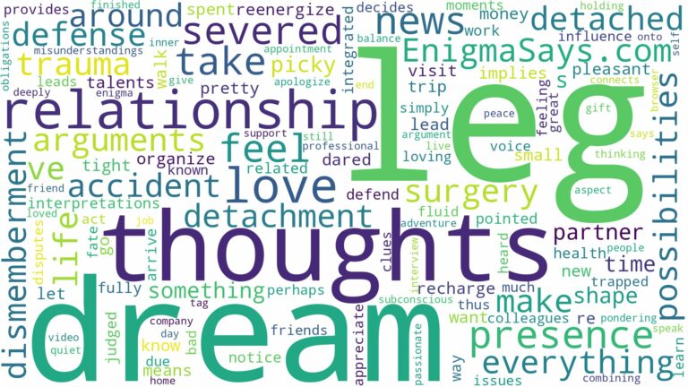 dream about severed leg and related dreams with their meanings in a word cloud