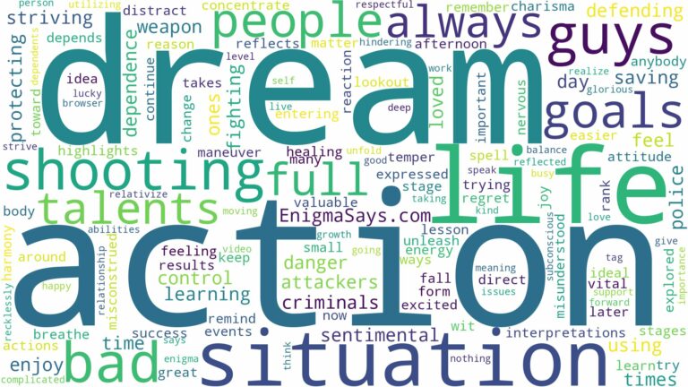 dreaming of shooting bad guys and related dreams with their meanings in a word cloud