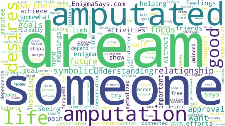 dream about someone amputated and related dreams with their meanings in a word cloud