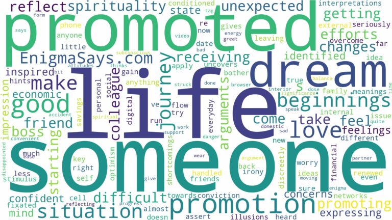 dreaming about someone being promoted and related dreams with their meanings in a word cloud