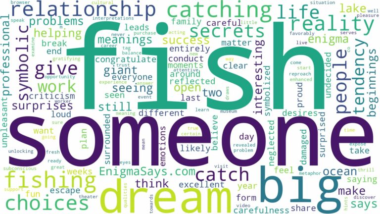 dreaming about someone catching a big fish and related dreams with their meanings in a word cloud